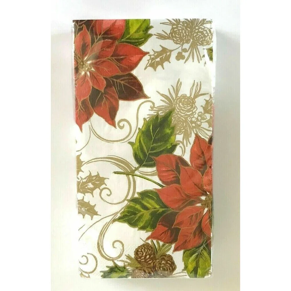 Poinsettia Pine Cone Paper Towels Napkins 2 Pack 20 each Hand Bathroom Guest